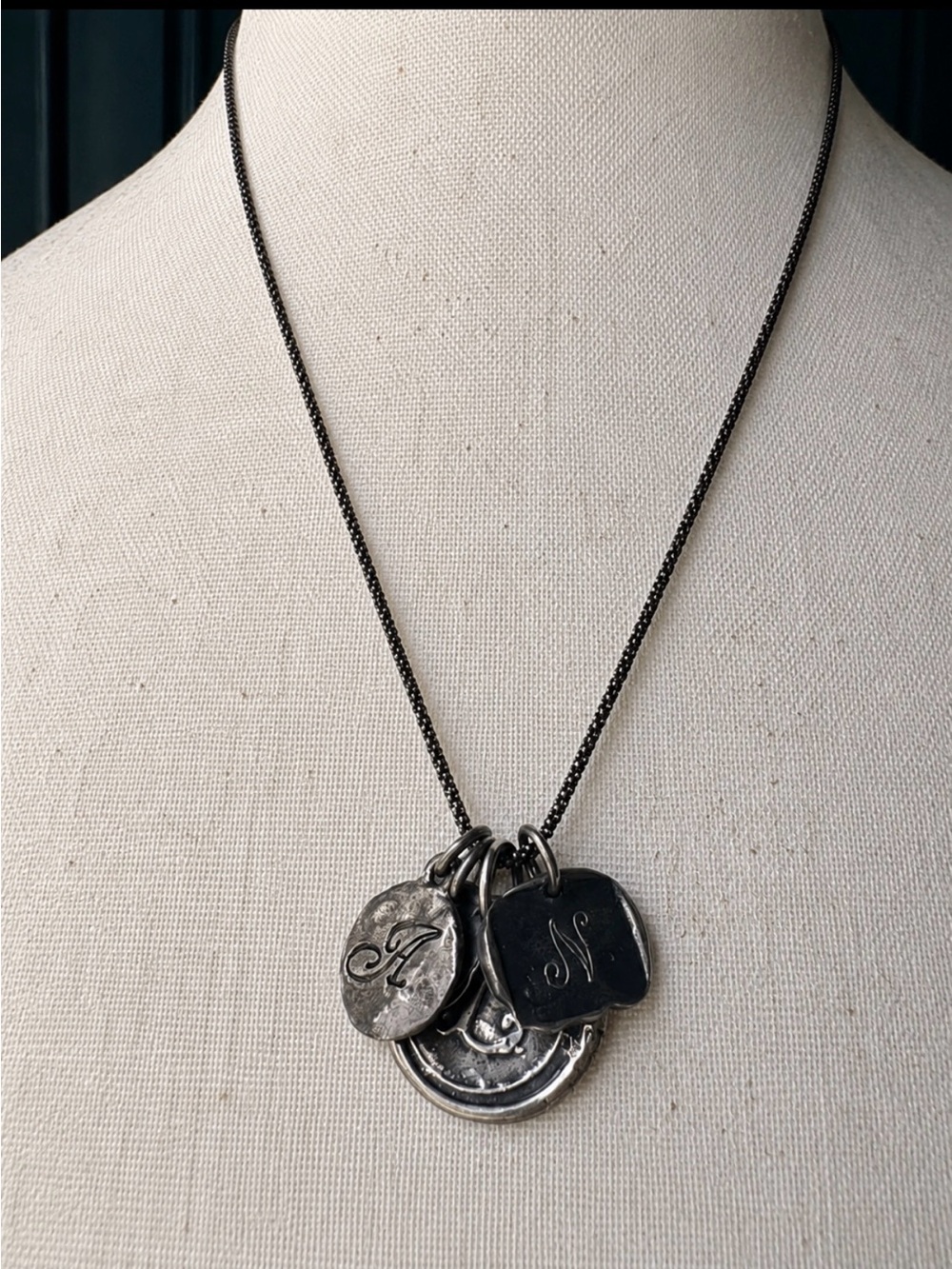 Wax Seal Initial Necklace Set - 18" Chain & 4 Charms Sterling Silver 925